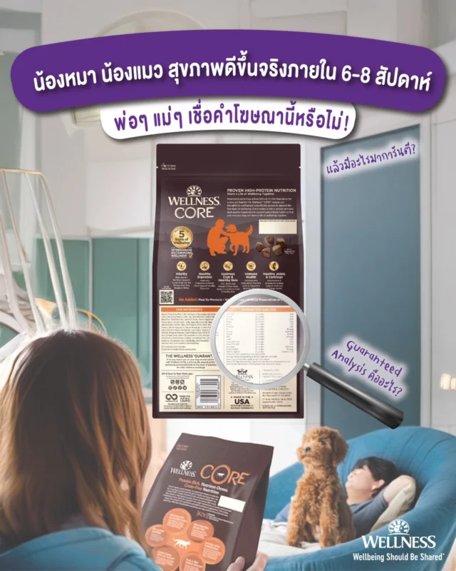 🐕🐱 พ่อแม่คนไหนเชื่อคำโฆษณา "สุขภาพดีขึ้นจริงภายใน 6-8 สัปดาห์"?
และคำโฆษณานั้น มีหลักการ หรือหลักฐานอะไรมารองรับ 🤔  ความสุขของเราคือการเห็นน้องๆ แข็งแรง กระปรี้กระเปร่า 💪 แต่อาหารที่เราเลือกนั้น ได้ผลจริงหรือไม่?  ที่ Wellness เราเชื่อว่า สุขภาพที่ดี ไม่ได้มีแค่ด้านเดียว ✨  🔍 สิ่งที่ควรดูบนฉลาก: "Guaranteed Analysis" การรับประกันสารอาหารที่น้องๆ จะได้รับ ครอบคลุม 5 Signs of Wellbeing:  🐾 ผิวหนังและขนสวย - รับประกันโอเมก้า 3&6, ซิงค์, ไบโอติน 🍃 ระบบย่อยดี - รับประกันโพรไบโอติกส์, พรีไบโอติก
🛡️ ภูมิคุ้มกันแข็งแรง - รับประกันวิตามิน A&E ⚡ พลังงานเต็มเปี่ยม - สูตรสมดุลตาม AAFCO 🦴 กระดูกแข็งแรง - รับประกันแคลเซียม, ฟอสฟอรัส, กลูโคซามีน  💯 ความแตกต่างของ Wellness: "เราไม่เขียนแค่ว่า 'มี' แต่เราบอกชัดเจนว่า 'มีเท่าไหร่'" 💜  ผลลัพธ์: น้องๆ ที่ทาน Wellness จะมีสุขภาพดี มีชีวิตชีวา ครบทั้ง 5 ด้าน ตามที่เรารับประกัน ✅  แล้วคุณจะเลือกแบรนด์ที่ 'บอกว่ามี' หรือ 'รับประกันสารอาหารชัดเจน'?
คอมเมนต์มาคุยกันได้นะคะ 👇  📍 หาซื้อได้ที่: 🏪 เพ็ทช็อปทั่วประเทศ 🛍️ Shopee: Wellness Pet Food Thailand 📞 สอบถามเพิ่มเติม: ทักแชทเพื่อปรึกษาผู้เชี่ยวชาญ  #WellnessTH #5SignsOfWellbeing #LearnWell #รับประกันคุณภาพ #GuaranteedAnalysis #อาหารสุนัขคุณภาพ #อาหารแมวพรีเมียม #VeterinariansRecommendWellness
